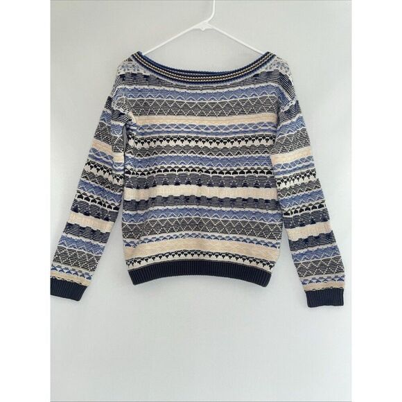 Tigerlily 3d Coogi Like Sweater Made Boat Neck Blue Stripe Blue Women’s Small - Picture 1 of 11